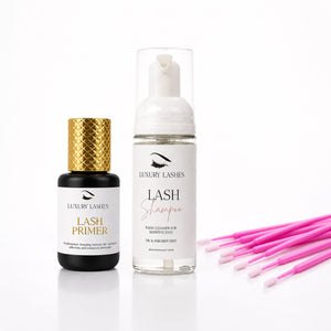 Ultimate Prep Deal van Luxury Lashes met Lash Shampoo, wimperextensions primer en microbrushes. 